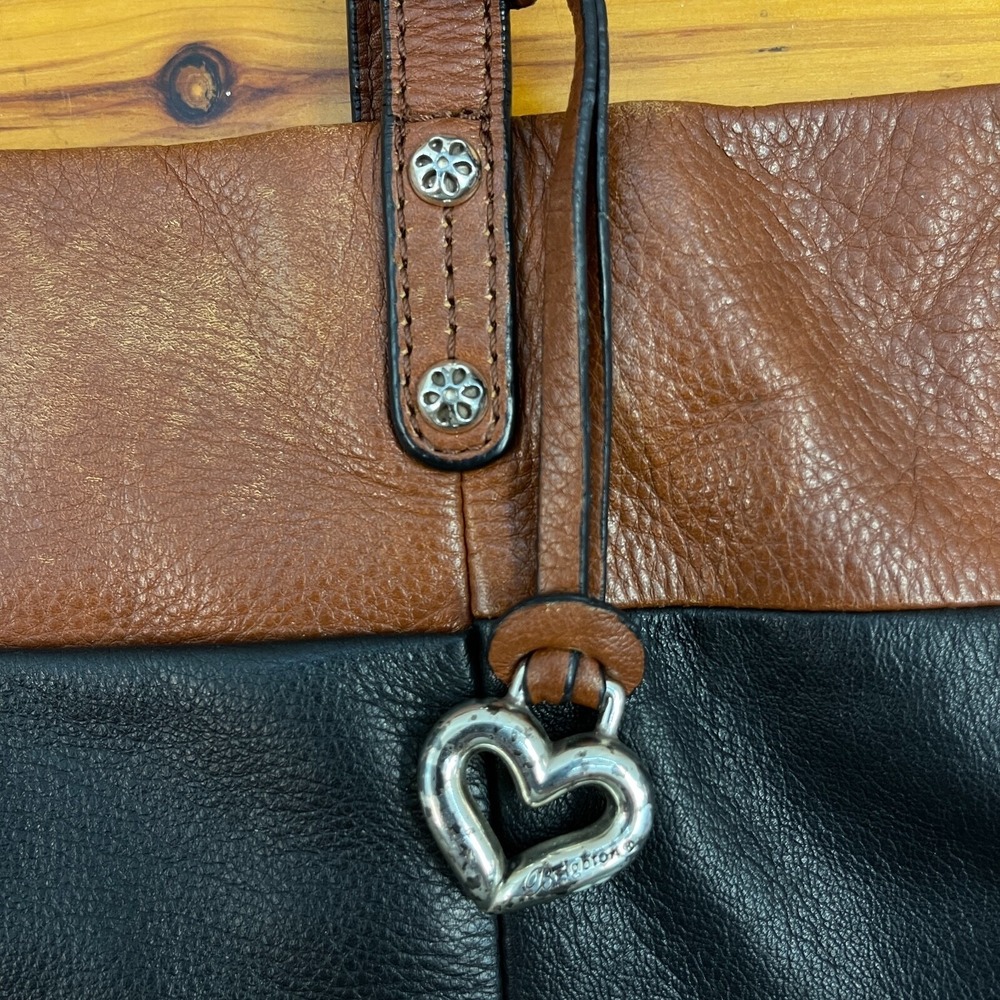Brighton Pebbled Leather Shoulder Bag Black Brown Leopard Lining‎ Handbag Supple - Picture 5 of 13